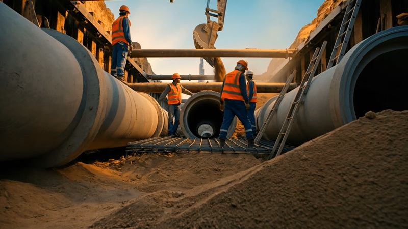 Professional Splicing and Installation of Heavy Sub-Surface Drainage Pipes